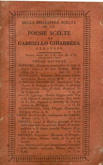 Poesie scelte. Con un discorso intorno alle medesime del padre Francesco Soave somasco - Gabriello Chiabrera - copertina