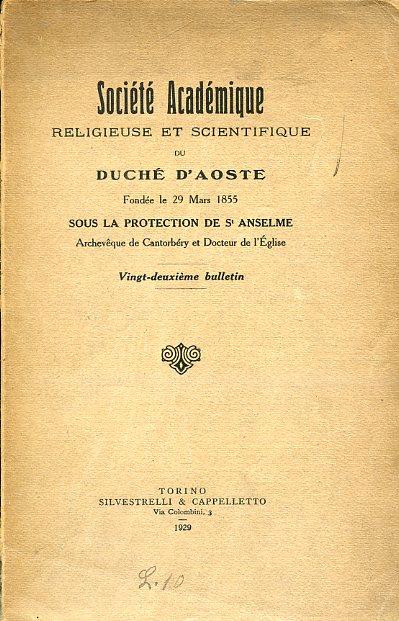 Société Académique Religeuse et Scientifique du Duché d'Aoste fondée le 29 mars 1855 sous la protection de S. Anselme, Archevêque de Cantorbéry, Docteur de l'Église. Vingt - deuxième bulletin - copertina