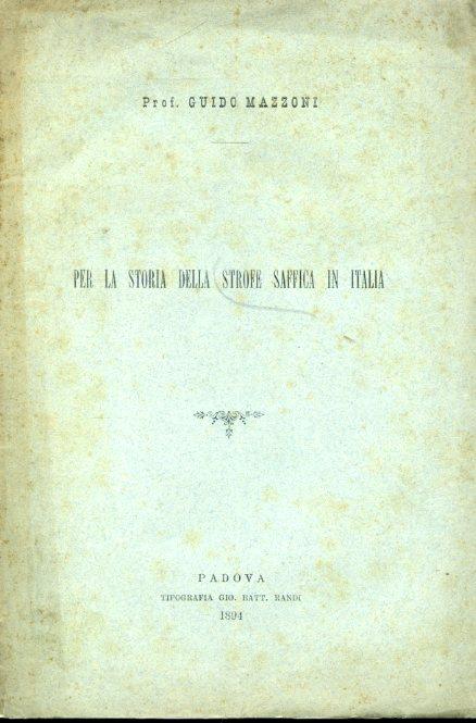 Per la storia della strofe saffica in Italia - Guido Mazzoni - copertina