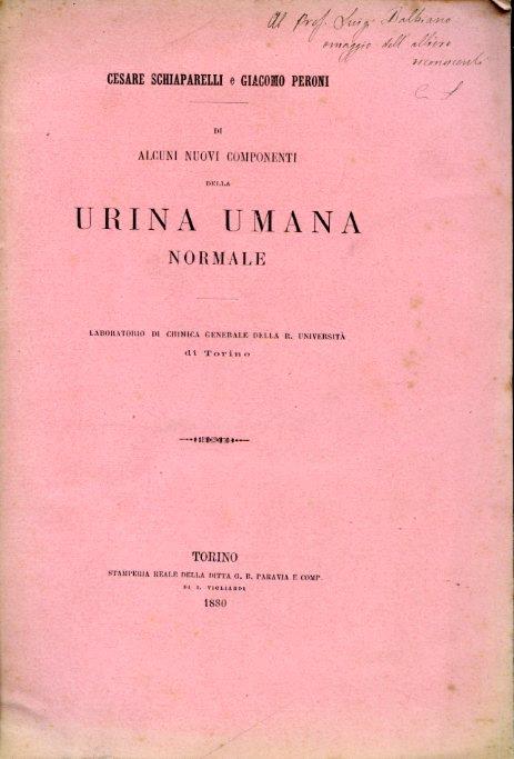 Di alcuni nuovi componenti della urina umana normale. Laboratorio di Chimica Generale della R. Università di Torino - copertina