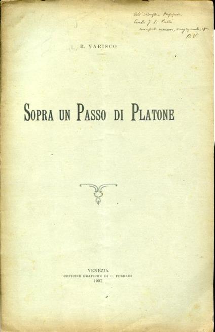 Sopra un Passo di Platone - Bernardino Varisco - copertina