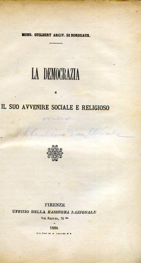 La democrazia e il suo avvenire sociale e religioso - copertina