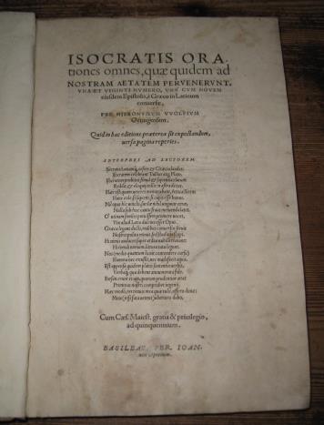 Orationes omnes, quae quidem ad nostram aetatem pervenerunt, una et viginti numero, una cum novem eiusdem Epistolis, e Graeco in Latinum conversae, per Hironymum VVolfium Oetingensem. Quid in hac editione praeterea sit expectandum.