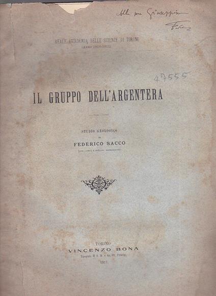 Il Gruppo dell' Argentera. Studio geologico - Federico Sacco - copertina