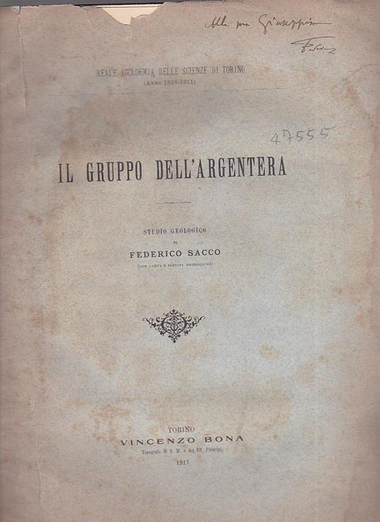 Il Gruppo dell' Argentera. Studio geologico - Federico Sacco - copertina