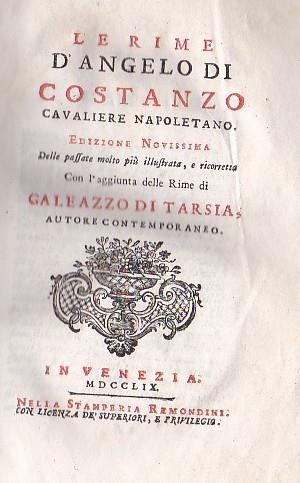 Le Rime. Edizione Novissima delle passate molto più illustrata, e ricorretta con l'aggiunta delle Rime di Galeazzo di Tarsia, autore contemporaneo - Di Costanzo Angelo - copertina