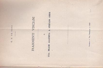 Frammenti vinciani. II. Una frase allusiva a Stefano Ghisi - Giovan Battista De Toni - copertina
