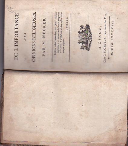 De l' importance des opinions religieuses - Jacques Necker - copertina