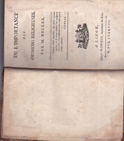 De l' importance des opinions religieuses - Jacques Necker - copertina