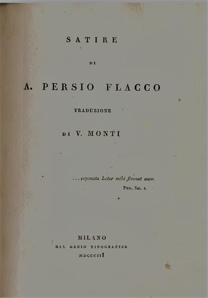 Satire. Traduzione di V. Monti - A. Flacco Persio - copertina