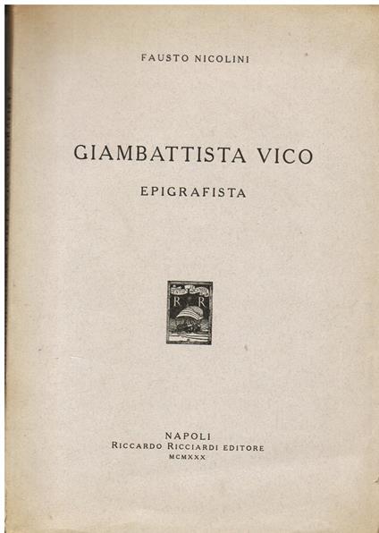 Giambattista Vico epigrafista - Fausto Nicolini - copertina