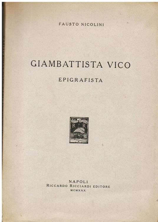 Giambattista Vico epigrafista - Fausto Nicolini - copertina