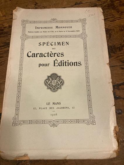 Specimen des Caractères pour Editions de l' Imprimerie Monnoyer - copertina