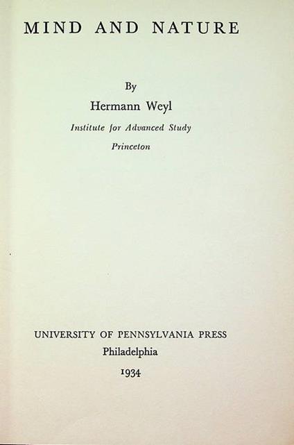 Mind and nature. Institute for Advanced Study Princeton - copertina