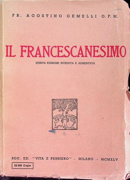 Il francescanesimo - Agostino Gemelli - copertina