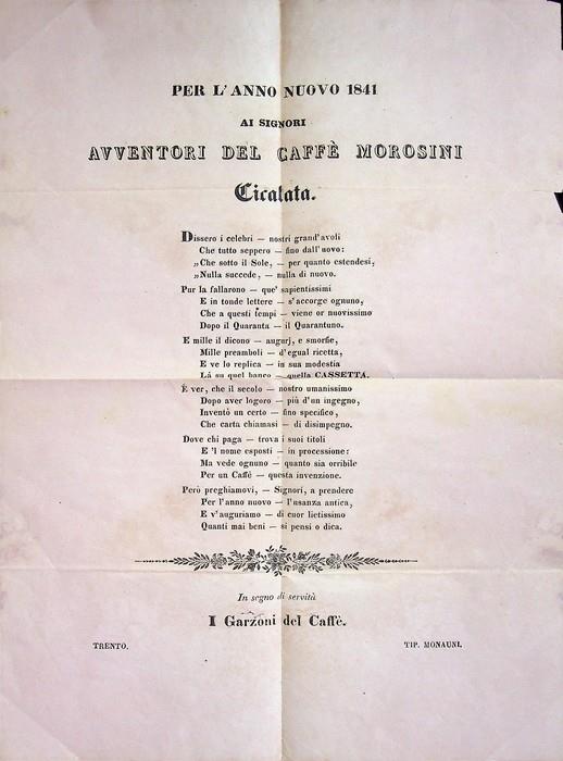 Per l'anno nuovo 1841: ai signori avventori del caffè Morosini: cicalata. - copertina