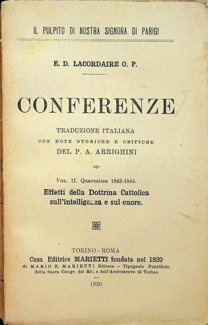 Effetti della dottrina cattolica sull'intelligenza e sul cuore: Quaresima 1843-1844. Conferenze II - copertina