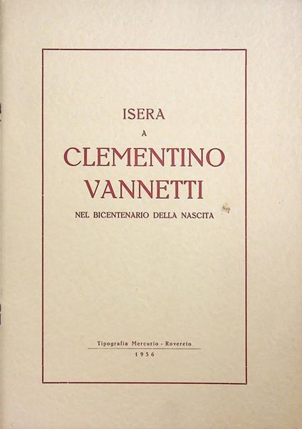Isera a Clementino Vannetti nel bicentenario della nascita - copertina