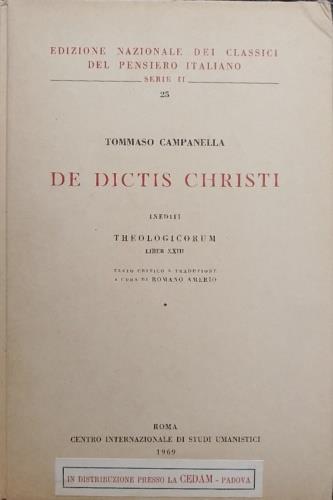 De dictis Christi. Theologicorum Liber XXIII - copertina