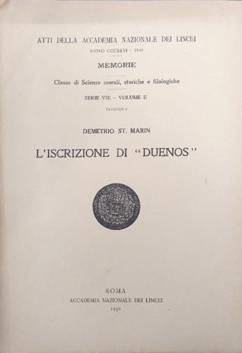 L' iscrizione di Duenos - copertina