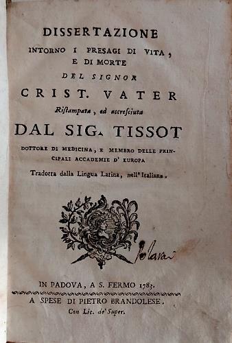 Dissertazione intorno i presagi di vita e di morte - copertina