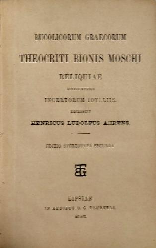 Bucolicorum graecorum Theocriti Bionis Moschi Reliquiae - copertina