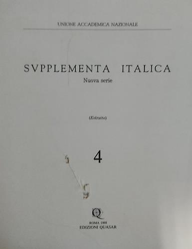 Regio IV. Sabina et Samnium. Trebula Suffenas (Ciciliano). Supplementa Italica 4. Nuova serie. Estratto - copertina
