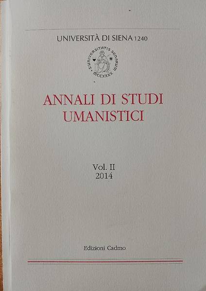 Annali di Studi Umanistici dell'Universit  di Siena, Volume II 2014 - copertina