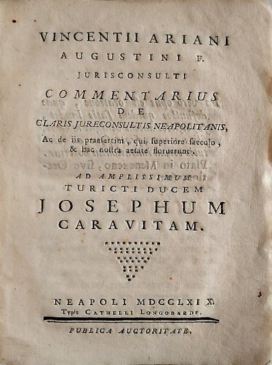 Commentarius de claris jureconsultis Neapolitanis, ac de iis praesertim, qui superiore saeculo, & hac nostra aetate floruerunt - copertina