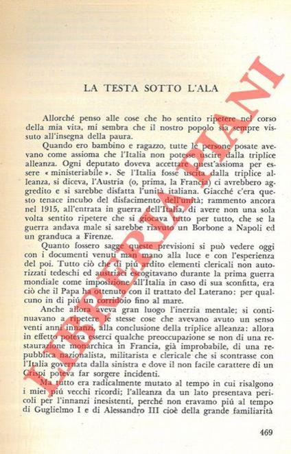 La testa sotto l'ala - Arturo Carlo Jemolo - copertina