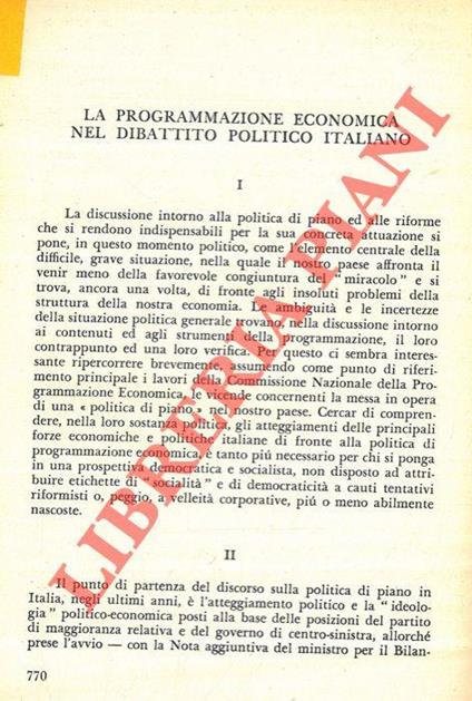 La programmazione economica nel dibattito politico italiano - Manin Carabba - copertina