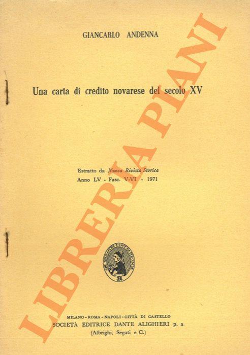 Una carta di credito novarese del secolo XV - Giancarlo Andenna - copertina