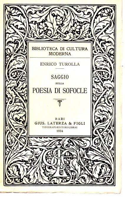 Saggio Sulla Poesia di Sofocle  - Enrico Turolla - copertina