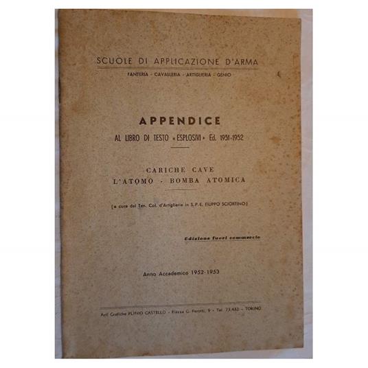 Appendice Al Libro di Testo "esplosivi" Ed 1951-1952 - copertina