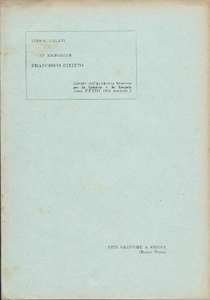 In Memoriam Franceso Pititto  - Vito G. Galati - copertina