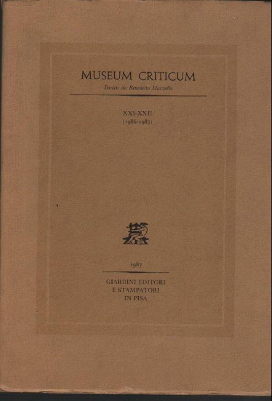 Museum Criticum- Xxi-xxii  - Benedetto Marzullo - copertina