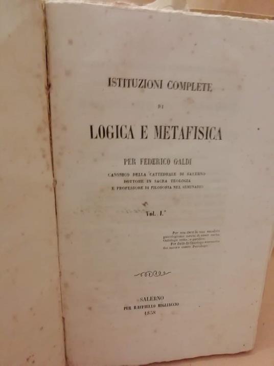 Istituzioni Complete di Logica e Metafisica - copertina