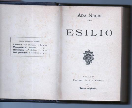 Esilio  - Ada Negri - copertina