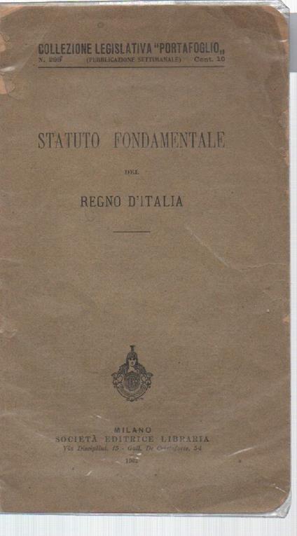 Statuto Fondamentale Del Regno D'italia  - copertina