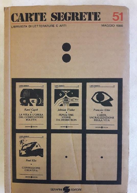 Carte Segrete -librivista di Letteratura e Arti-maggio 1986-n. 51 - copertina