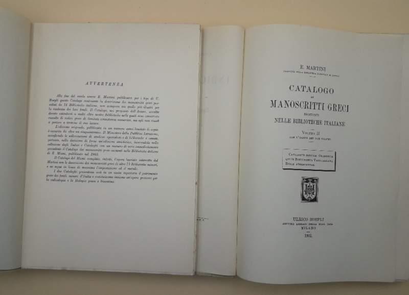 Catalogo Dei Manoscritti Greci Esistenti Nelle Biblioteche Italiane- Xix-2 Voll.