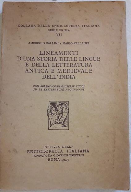 Lineamenti D0una Storia Delle Lingue e Della Letteratura Antica e Medievale Dell'india - copertina