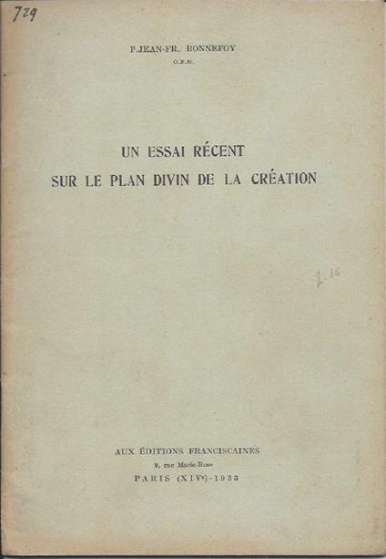 Un Essai Recent Sur Le Plan Divin De La Creation  - copertina
