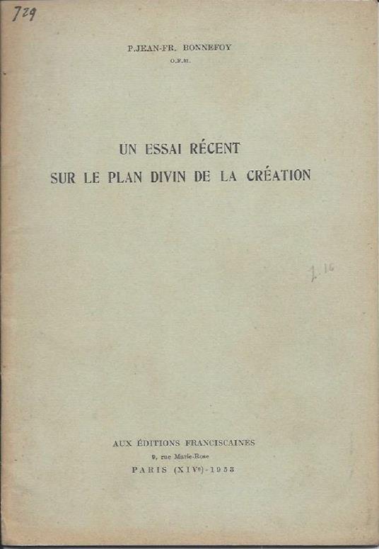 Un Essai Recent Sur Le Plan Divin De La Creation  - copertina