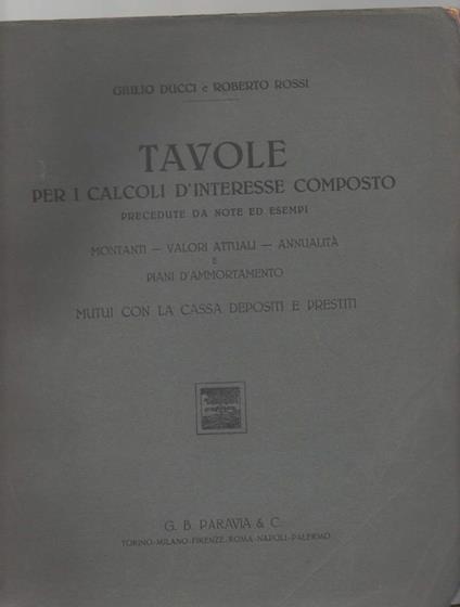 Tavole per I Calcoli D'interesse Composto  - copertina