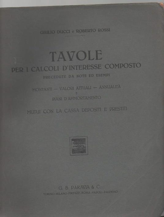 Tavole per I Calcoli D'interesse Composto  - copertina