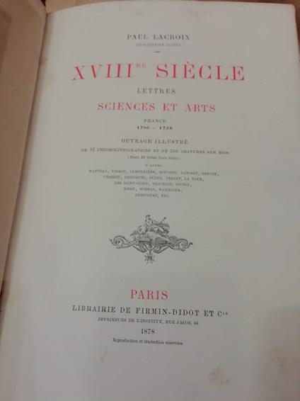 Xviii Siecle. Lettres Sciences Et Arts. France 1700 - 1789.  - copertina