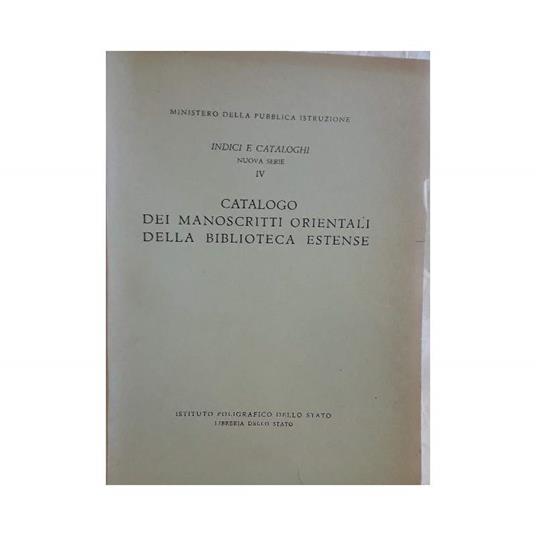 Catalogo Dei Manoscritti Orientali Della Biblioteca Estense - copertina