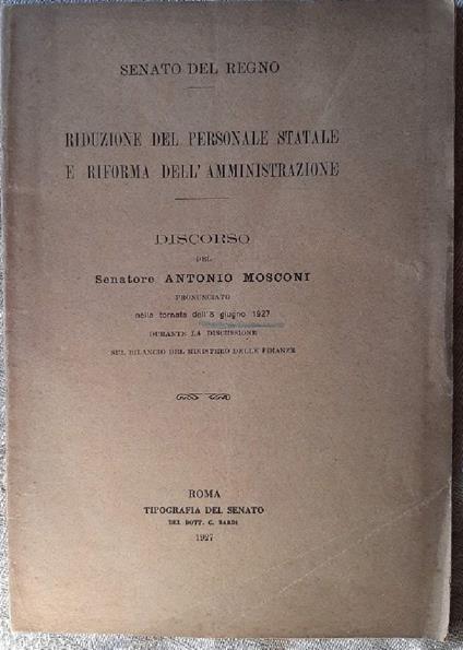 Riduzione Del Personale Statale e Riforma Dell'amministrazione - copertina