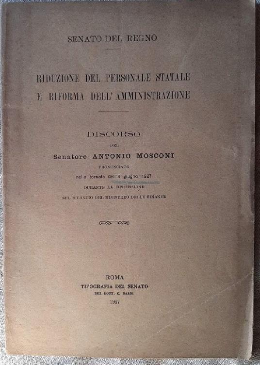 Riduzione Del Personale Statale e Riforma Dell'amministrazione - copertina